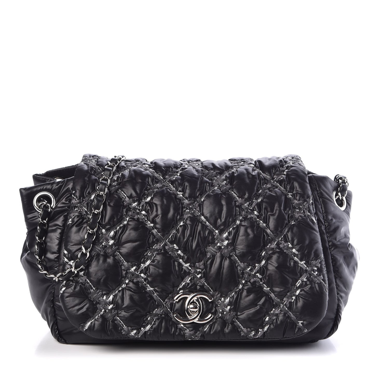 Nylon Quilted Tweed Stitch Bubble Flap Black