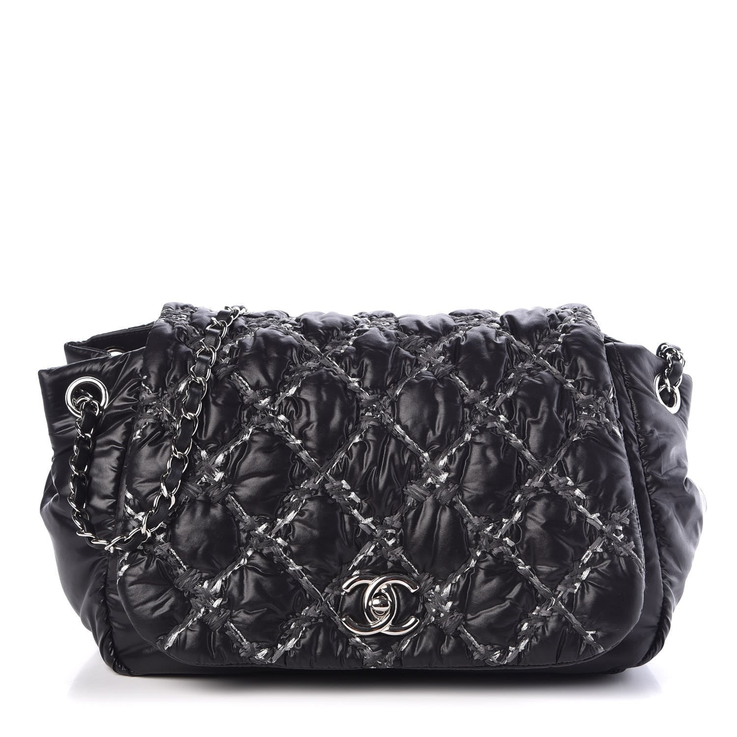 Chanel Nylon Quilted Tweed Stitch Bubble Flap Black 1 of 7