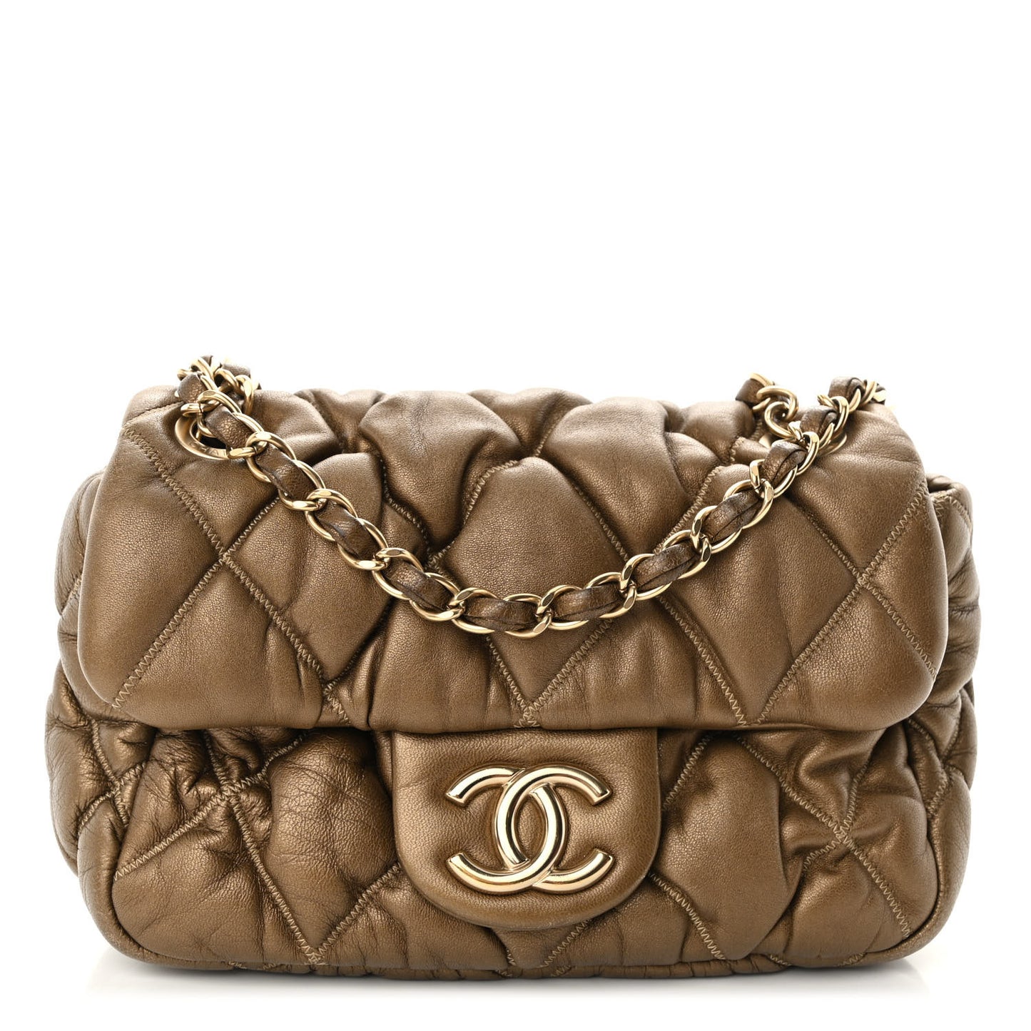 Lambskin Small Bubble Quilt Flap Bag Gold