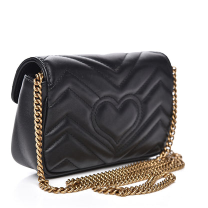 Gucci Calfskin Matelasse Super Mini GG Marmont Shoulder Bag Black 3 of 16