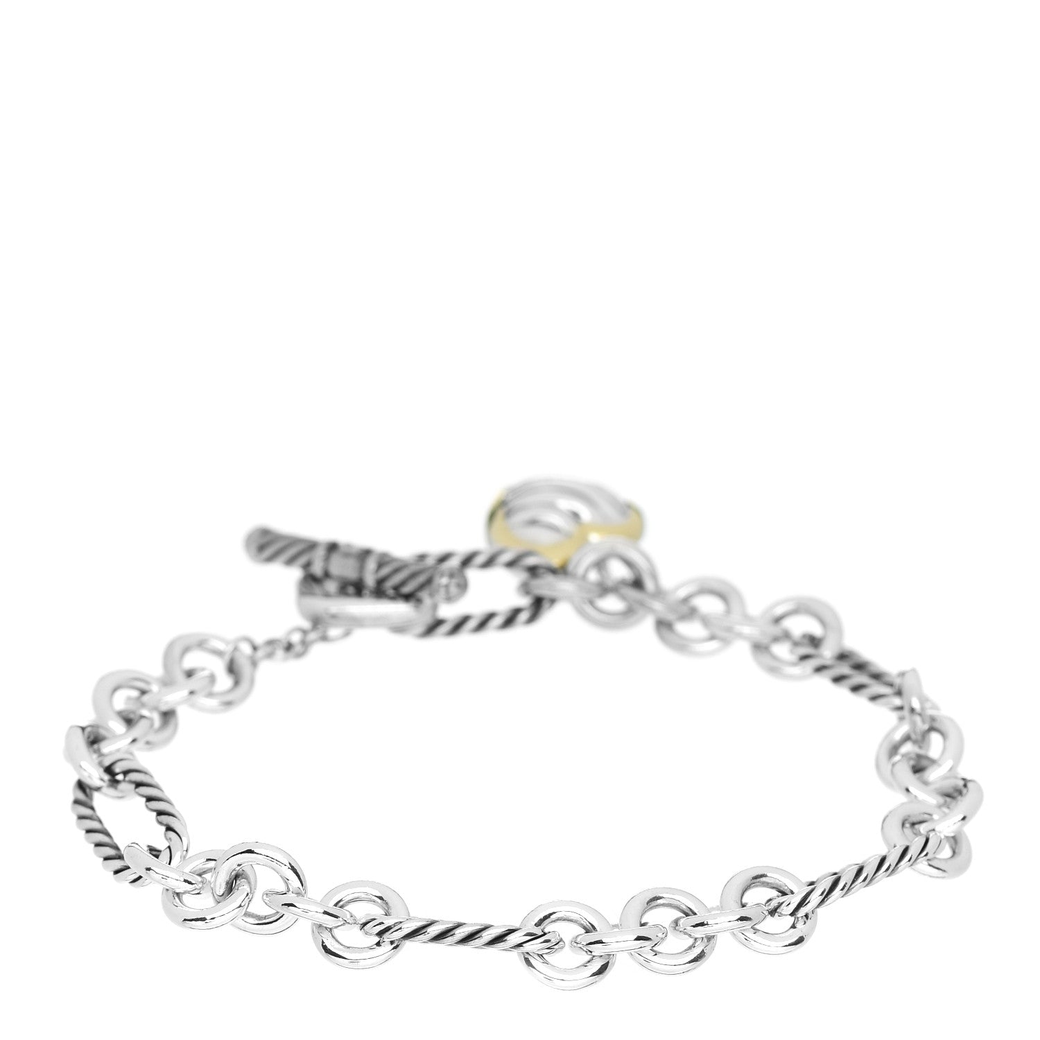 David Yurman Sterling Silver 18K Yellow Gold Cable Heart Charm Bracelet 2 of 3