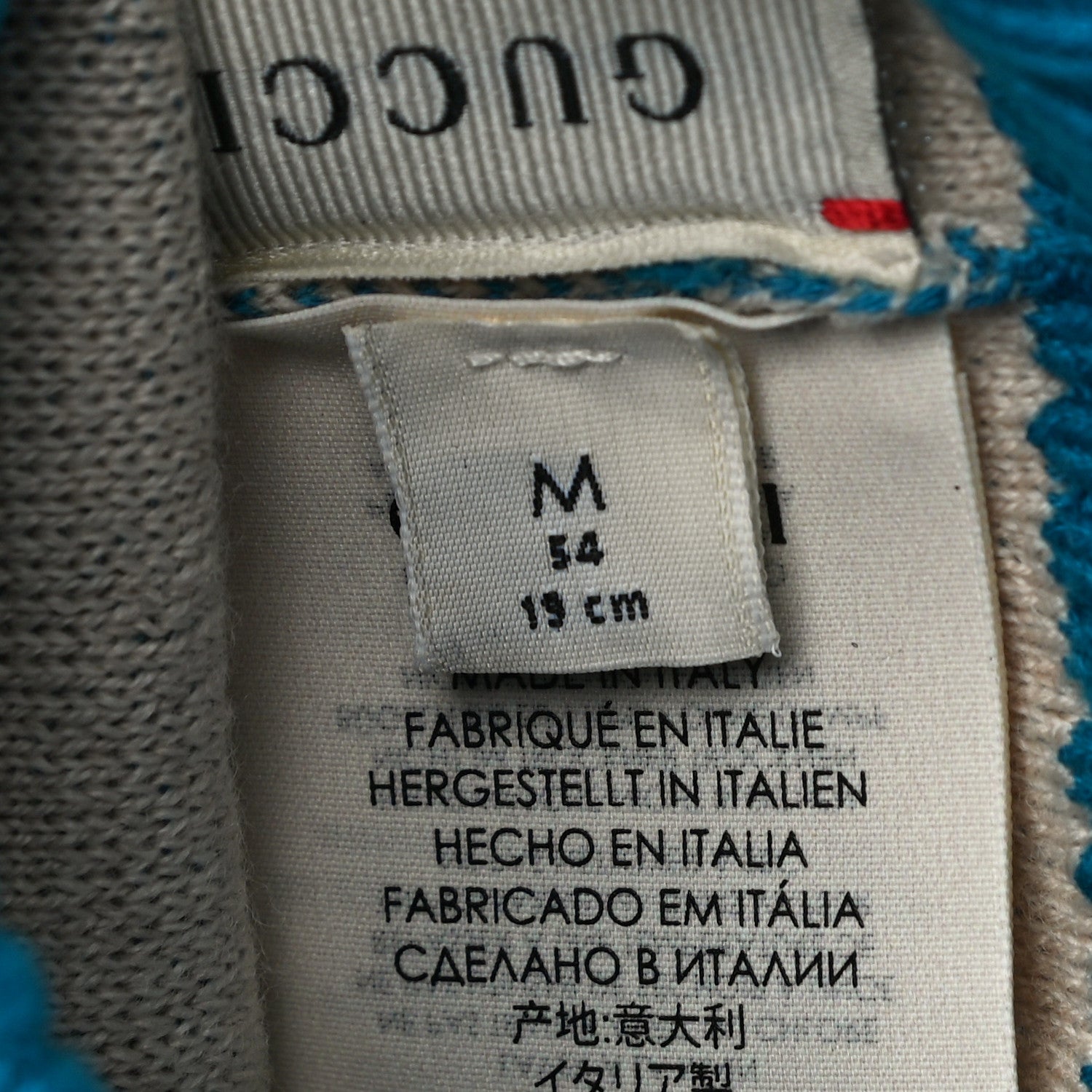Gucci Wool Cotton GG Monogram Piquarfino Beanie Hat Petroleum Blue Ivory 6 of 8