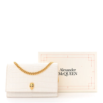 Alexander McQueen Calfskin Crocodile Embossed Skull Mini Crossbody Bag White 14 of 14