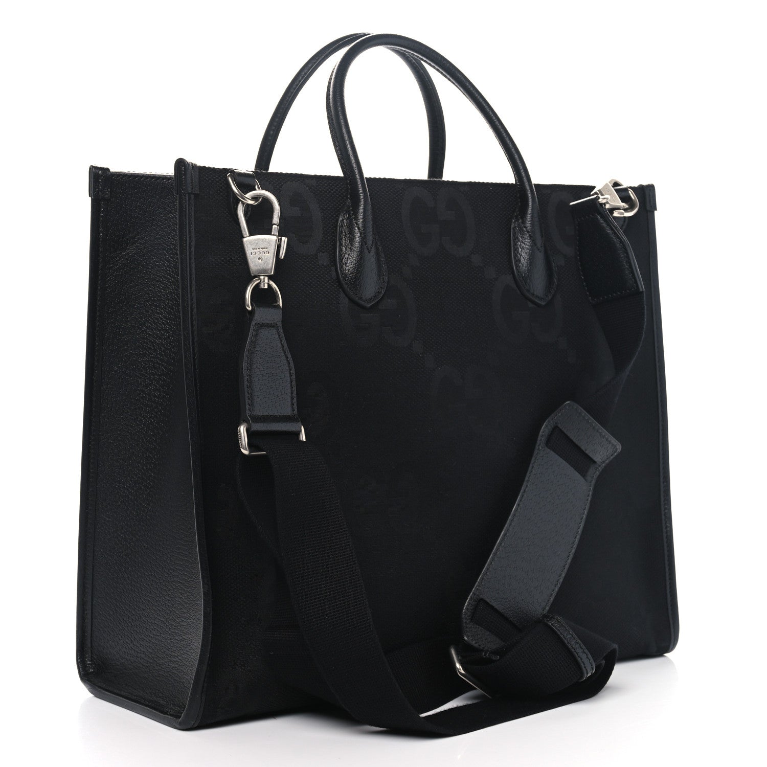 Gucci Monogram Jumbo GG Textured Dollar Calfskin Tote Bag Black