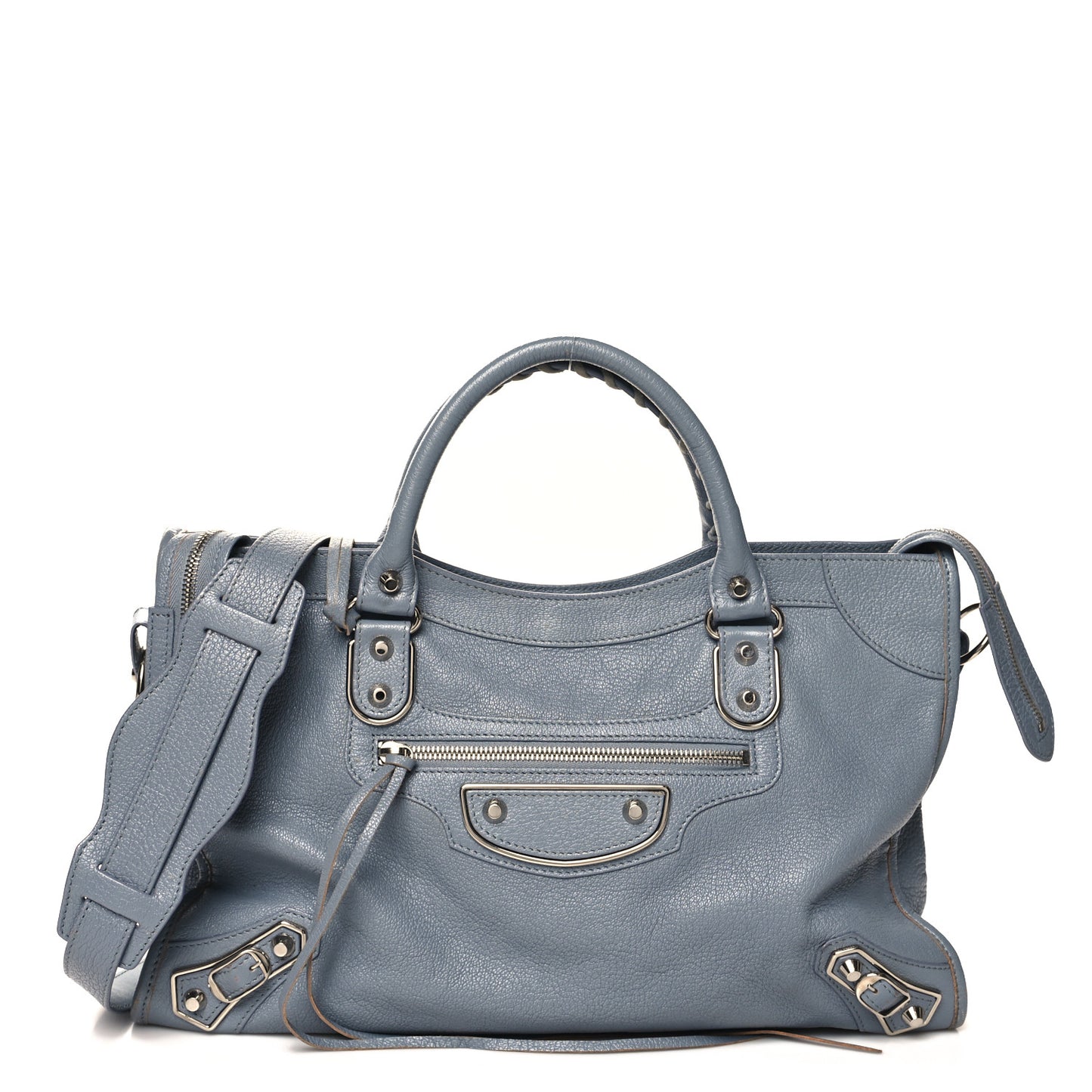 Chevre Silver Metallic Edge Hardware City Bleu Acier