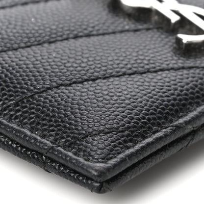 Saint Laurent Grain De Poudre Matelasse Chevron Monogram Credit Card Case Black 9 of 13