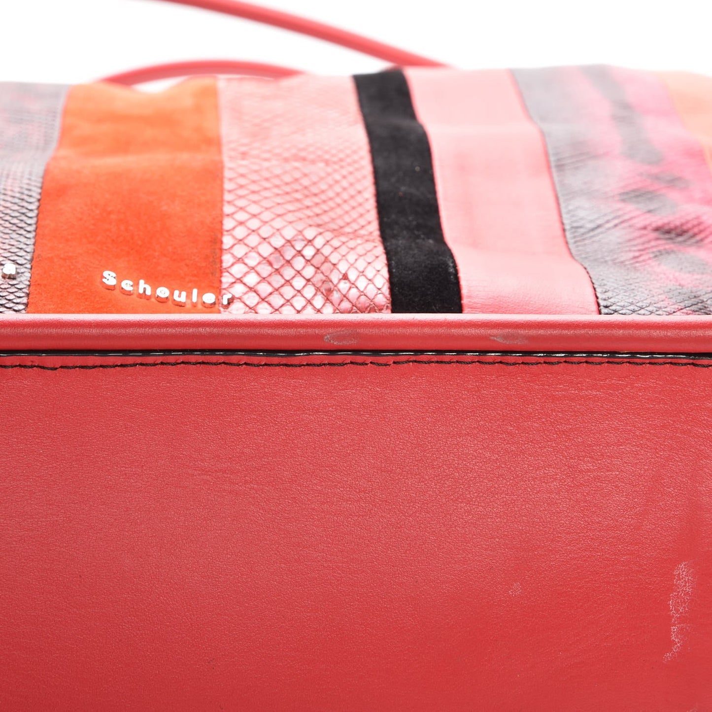 Lambskin Lizard Snakeskin Suede Stripe Medium Tote Cuban Red