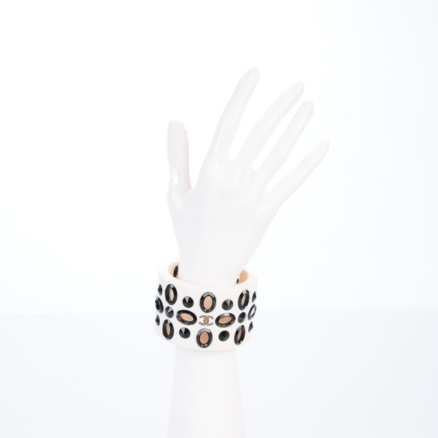 Chanel Resin Crystal CC Cuff Black Off White 2 of 5
