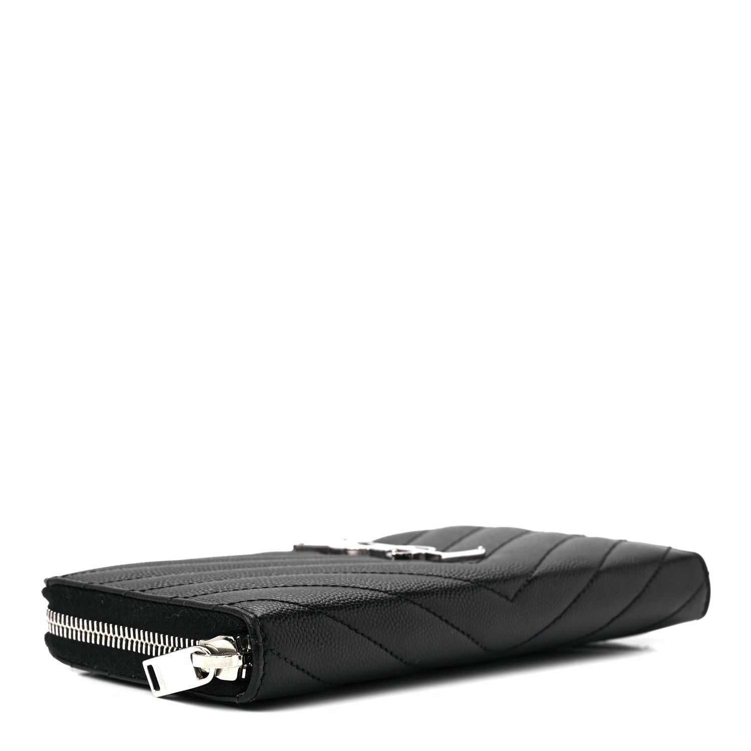 Saint Laurent Grain De Poudre Matelasse Chevron Monogram Zip Around Wallet Black 4 of 10