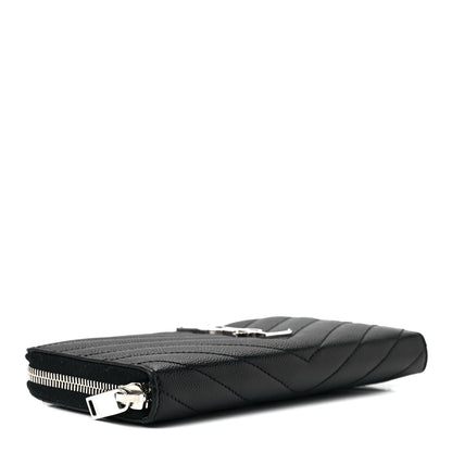 Saint Laurent Grain De Poudre Matelasse Chevron Monogram Zip Around Wallet Black 4 of 10