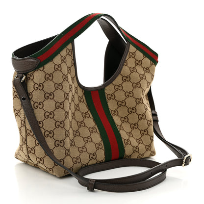 Gucci Monogram Web Small Giglio Tote Beige Dark Brown 4 of 10