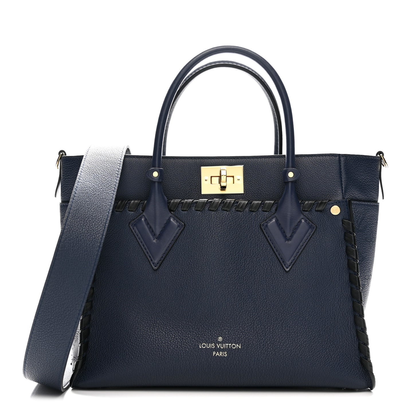 Calfskin Mahina Braided On My Side MM Navy Blue