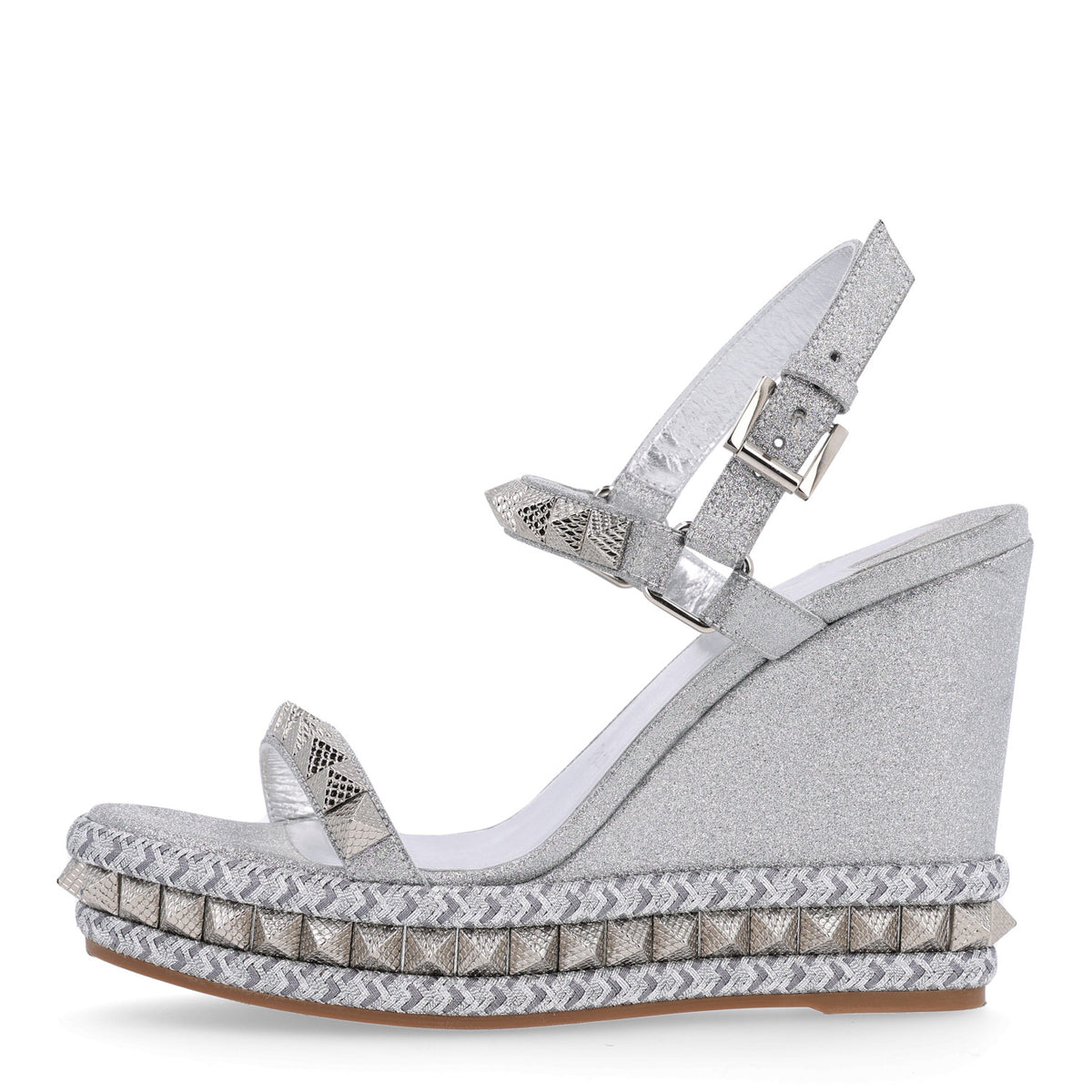Christian Louboutin Glitter Nappa Mica Pyraclou 110 Wedge Sandals 38 Silver 1 of 9