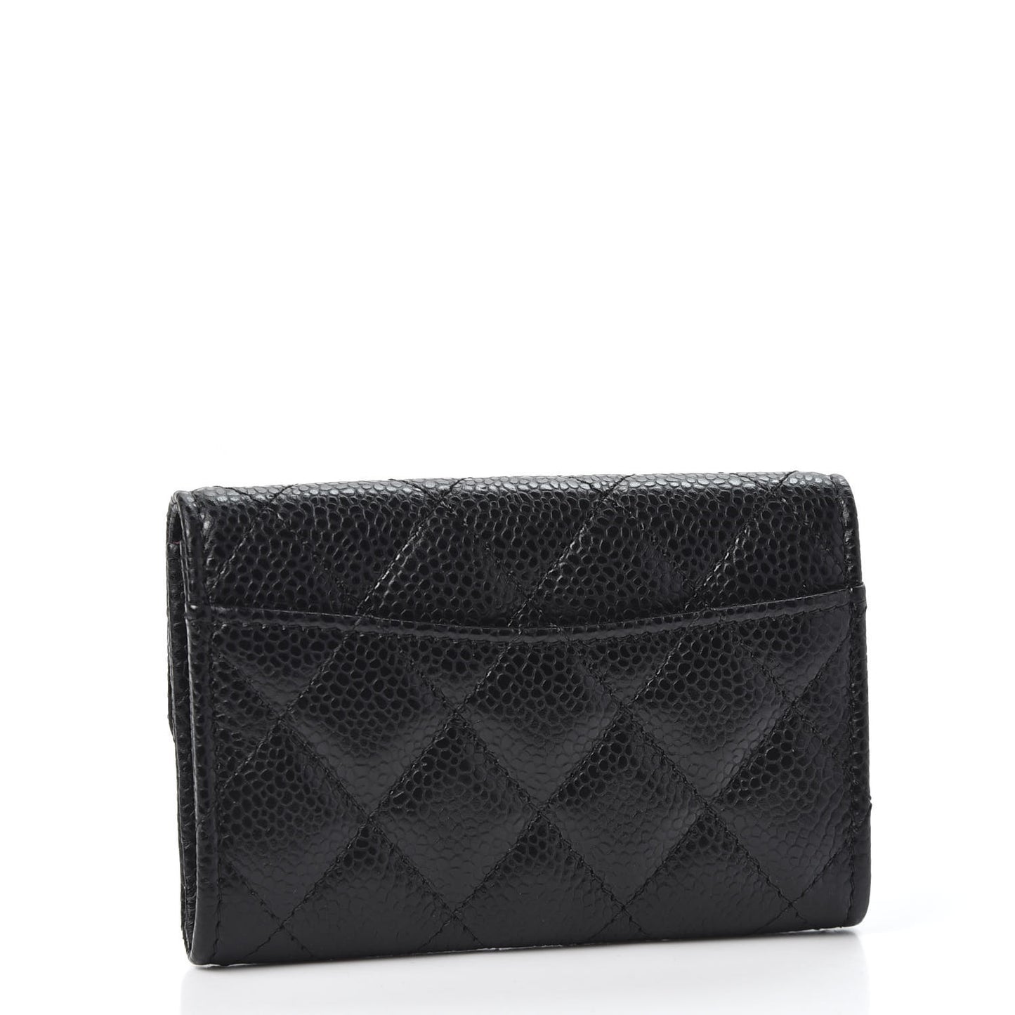 Caviar Quilted Flap Card Holder Wallet Black