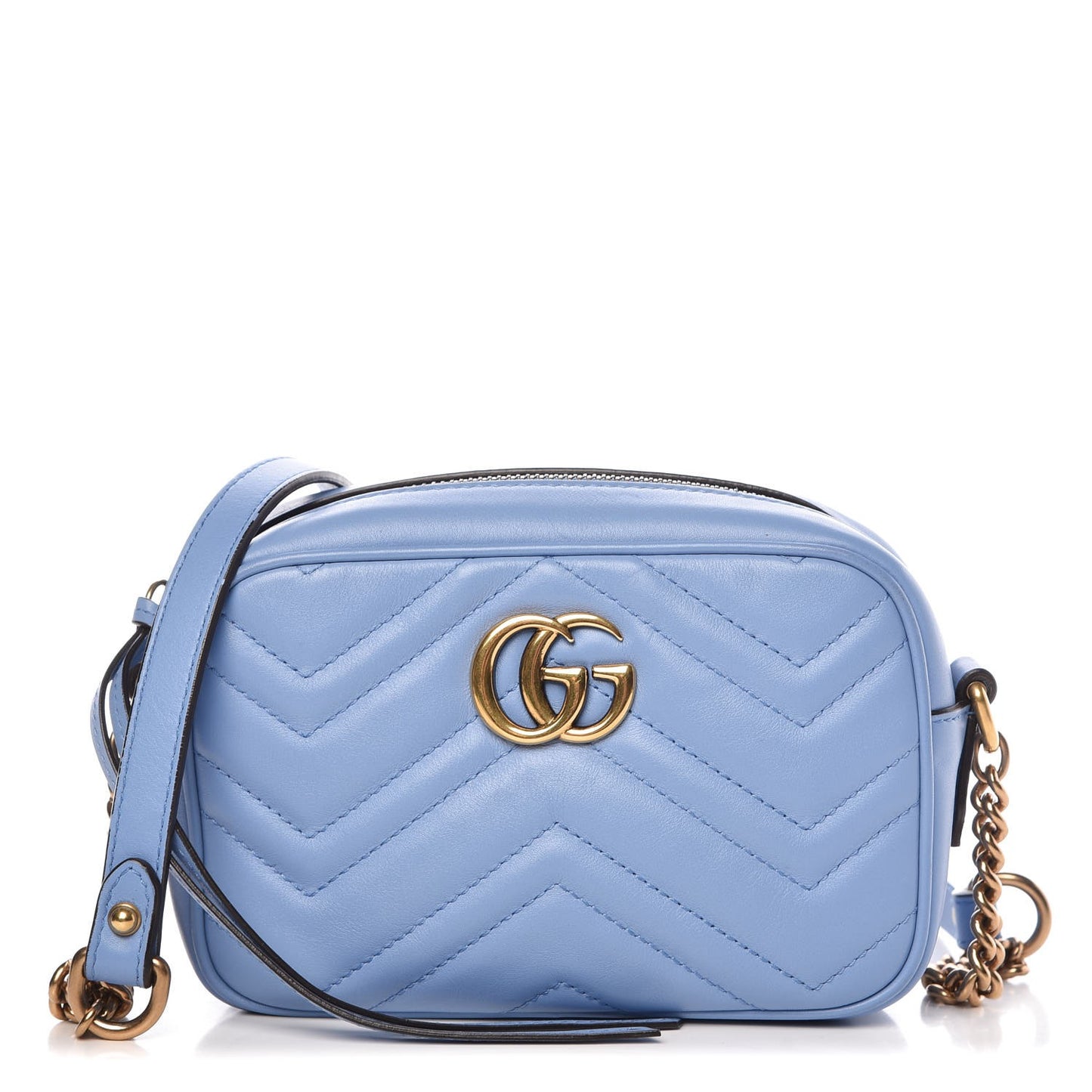 Calfskin Matelasse Mini GG Marmont Chain Shoulder Bag Clear Sky Blue