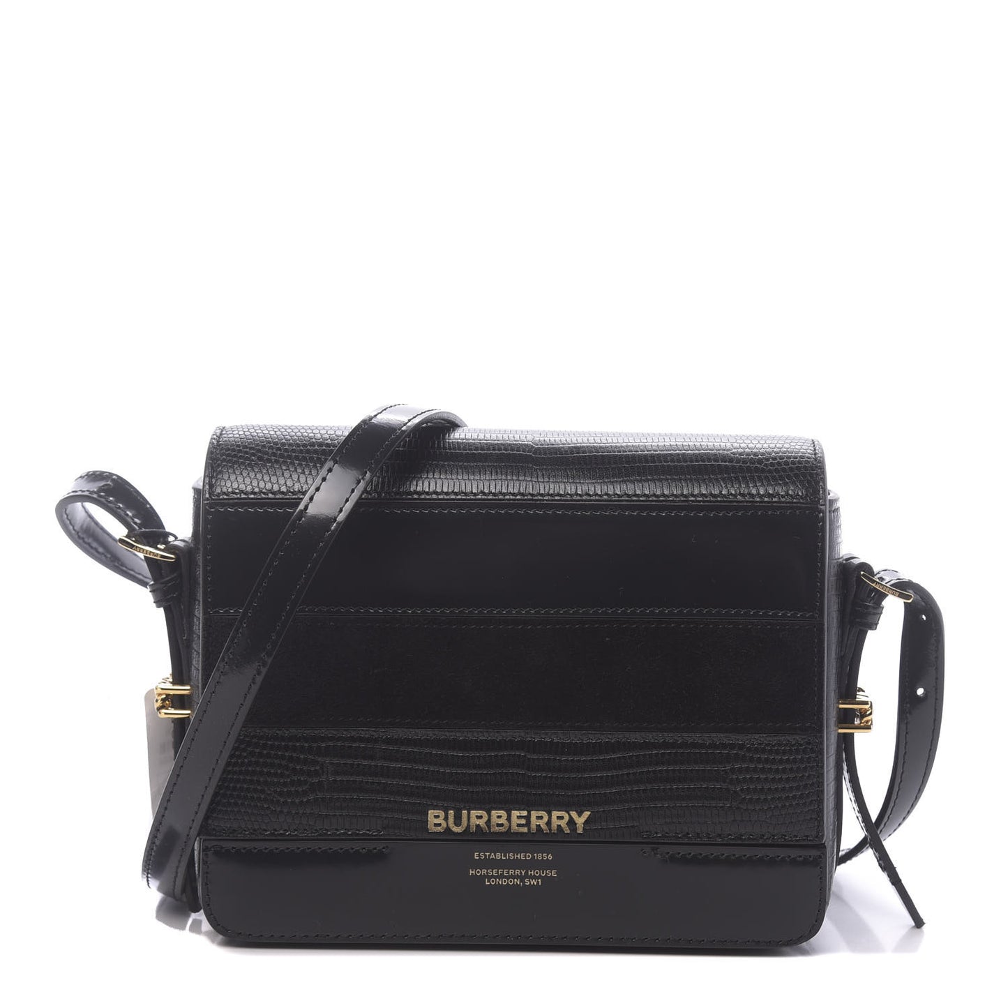 Calfskin Lizard Embossed Two Tone Small Grace Bag Black