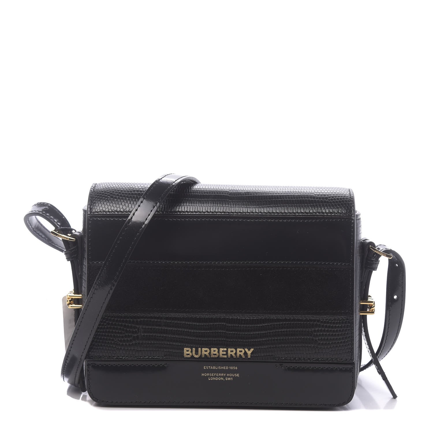 Burberry Calfskin Lizard Embossed Two Tone Small Grace Bag Black 1 of 9