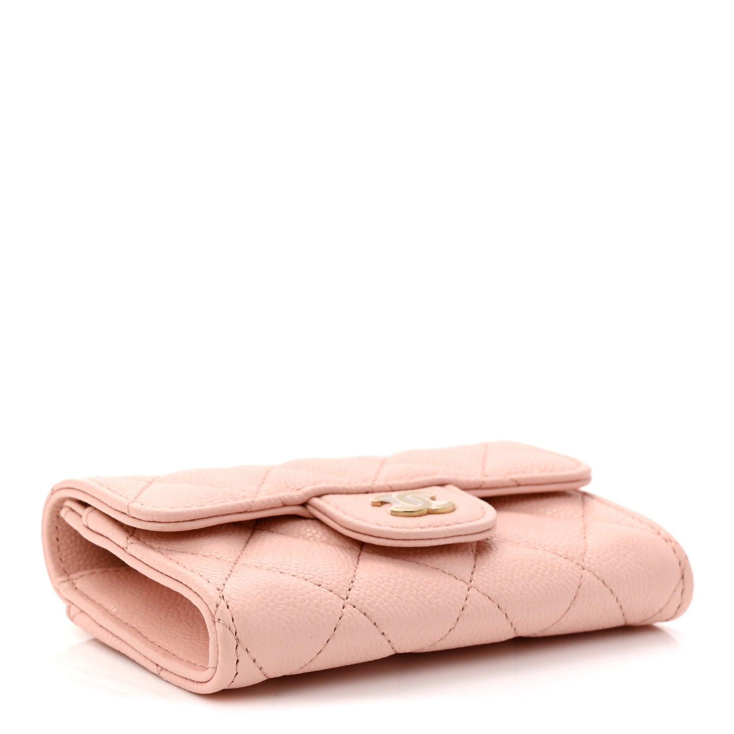 Caviar Quilted Flap Card Holder Wallet Light Pink