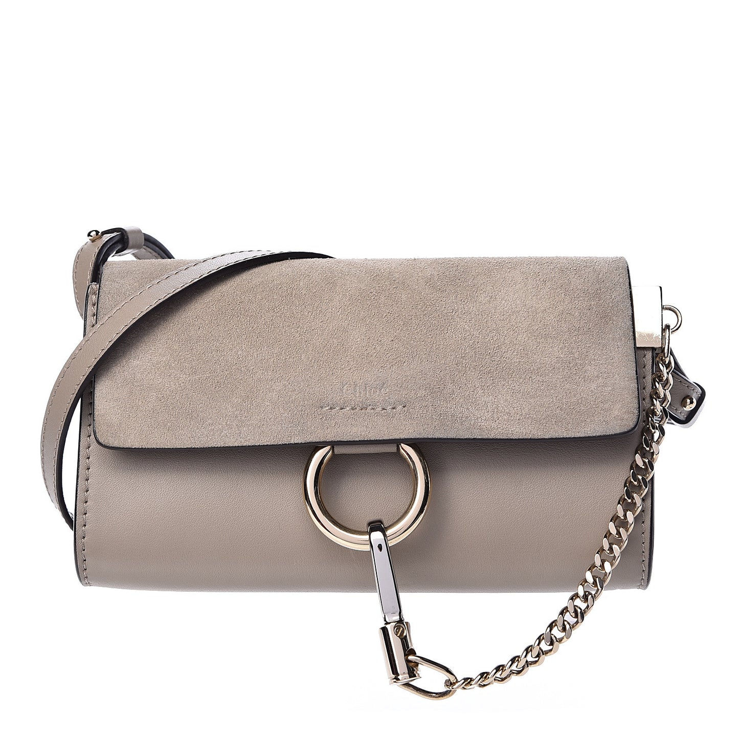 Suede Calfskin Mini Faye Shoulder Bag Motty Grey
