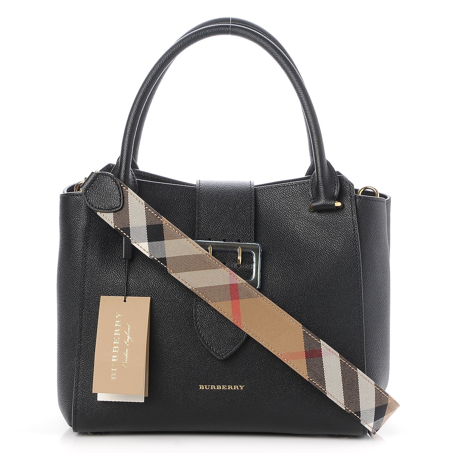 Burberry Soft Grain Calfskin Medium Buckle Tote Black 1 of 11