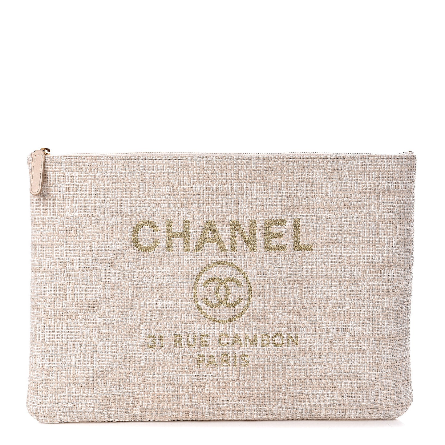 Woven Raffia Large Deauville Pouch White