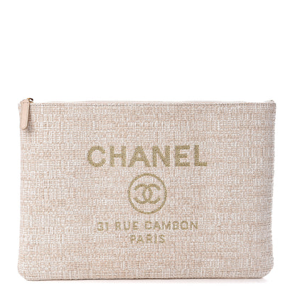 Chanel Woven Raffia Large Deauville Pouch White 1 of 8