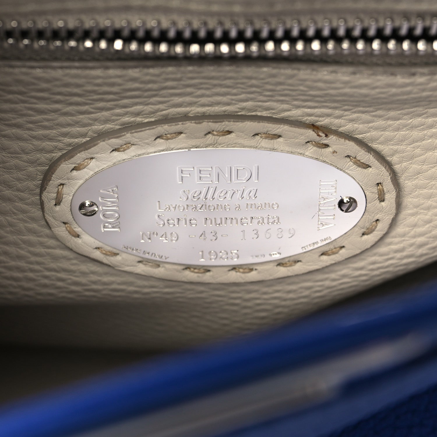 Fendi Cuoio Romano Selleria Bi-Color Medium Peekaboo Iconic Satchel Blue Neon Latte 7 of 7
