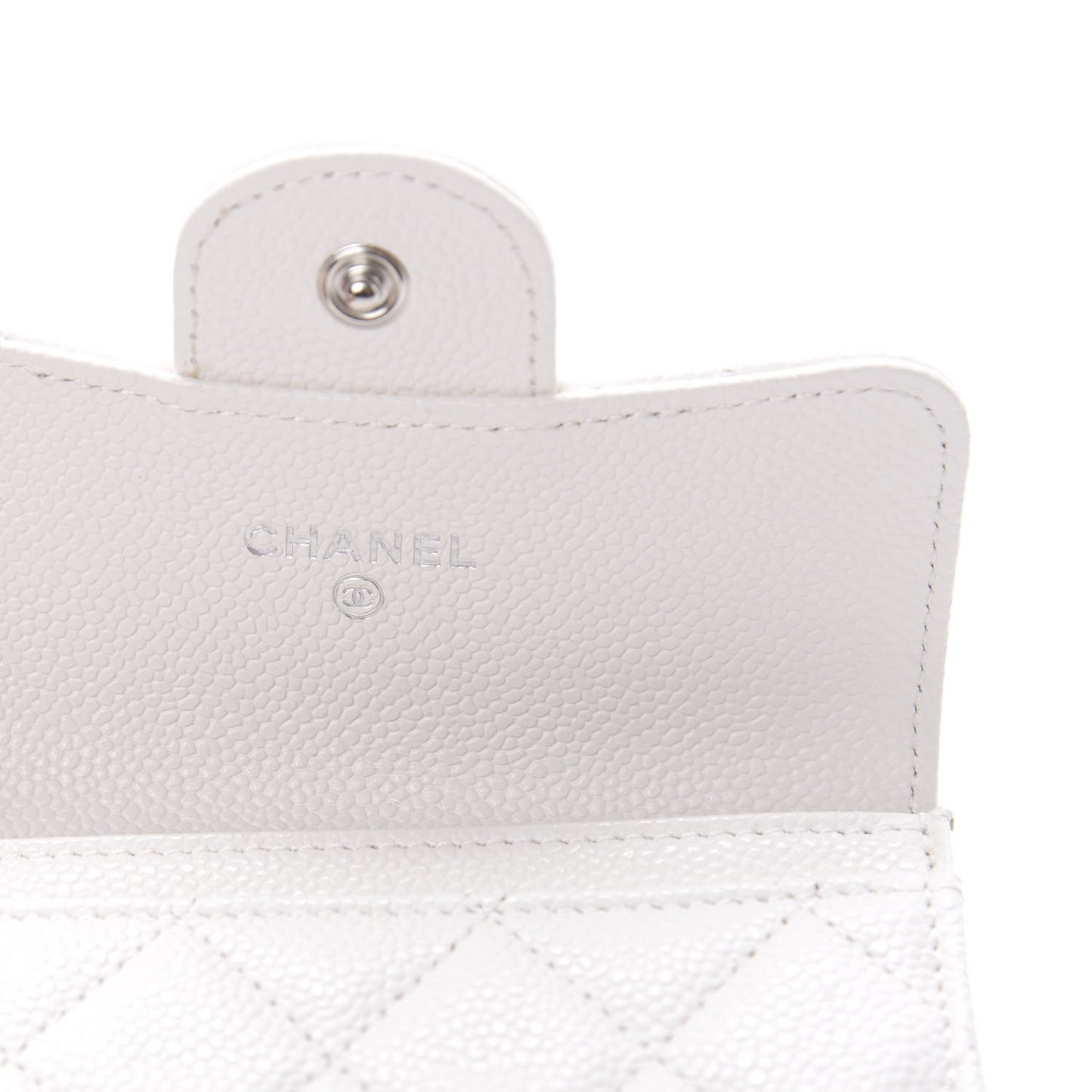 Caviar Quilted Flap Card Holder Wallet White