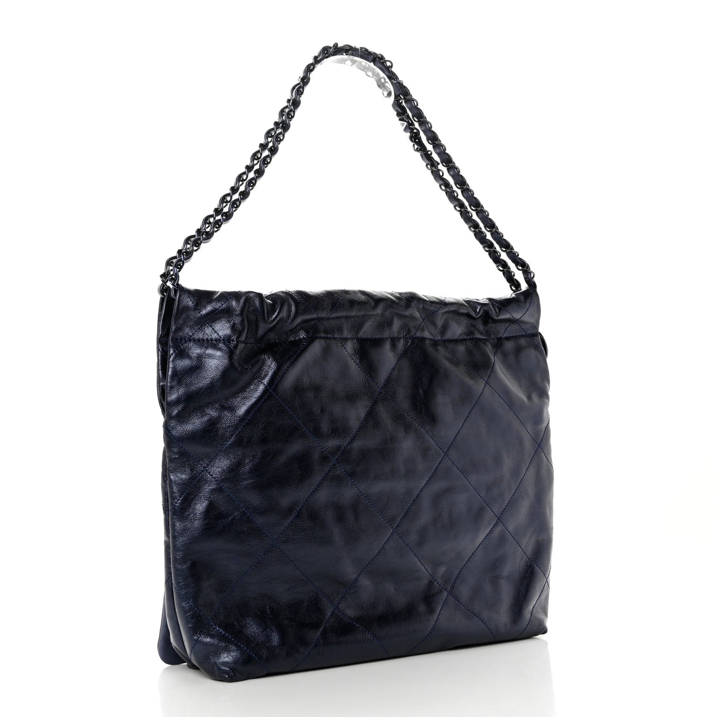 Metallic Calfskin Quilted Chanel 22 Navy Blue