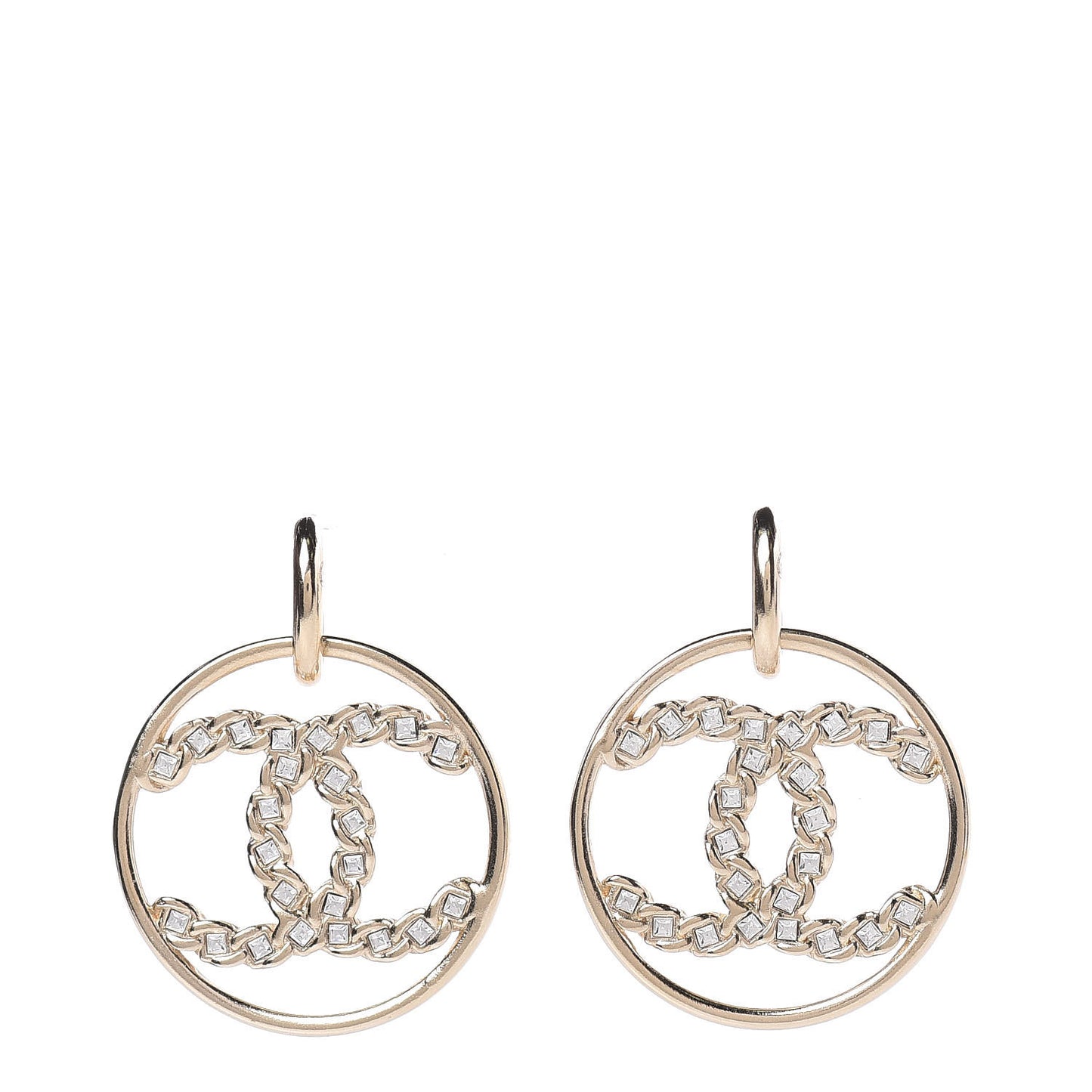 Crystal Chain Strass CC Drop Earrings Gold