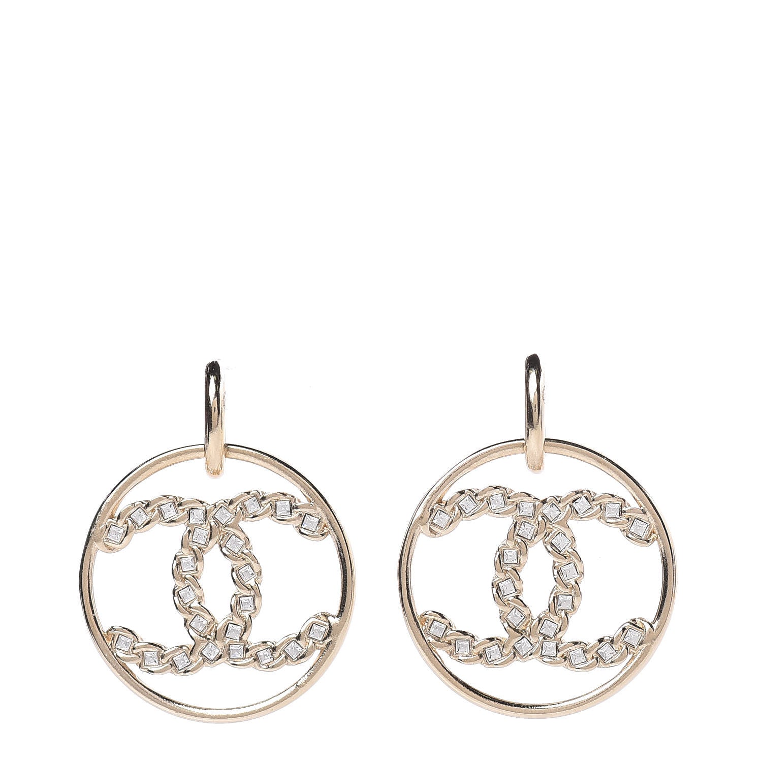 Chanel Crystal Chain Strass CC Drop Earrings Gold 1 of 4