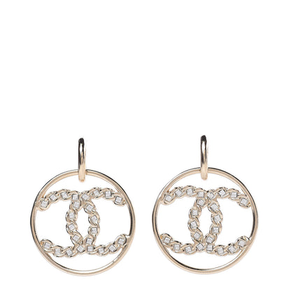 Chanel Crystal Chain Strass CC Drop Earrings Gold 1 of 4