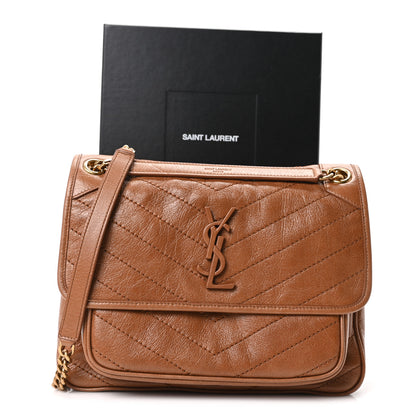 Saint Laurent Crinkled Calfskin Matelasse Monogram Medium Niki Chain Satchel Caramel 11 of 11