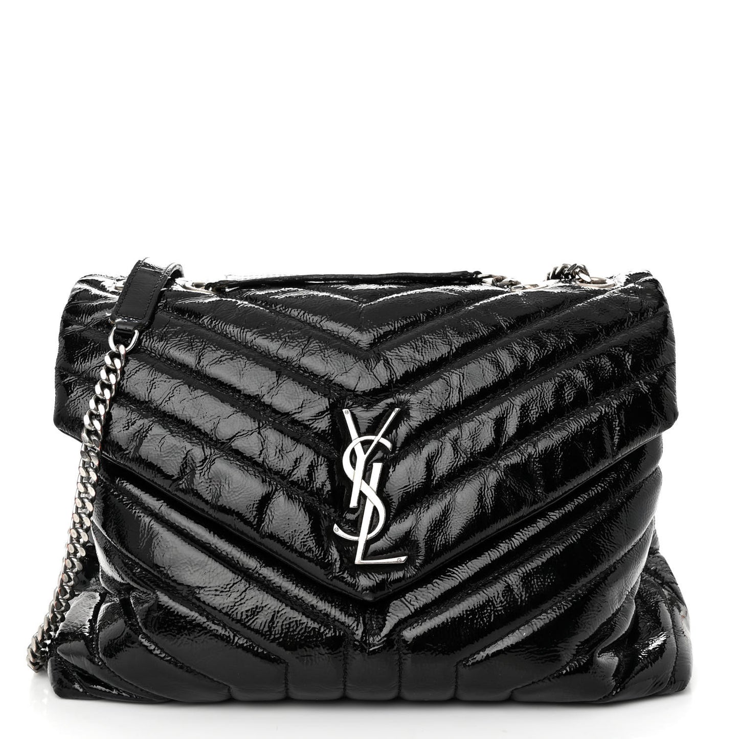 Patent Y Quilted Monogram Medium Loulou Chain Satchel Black