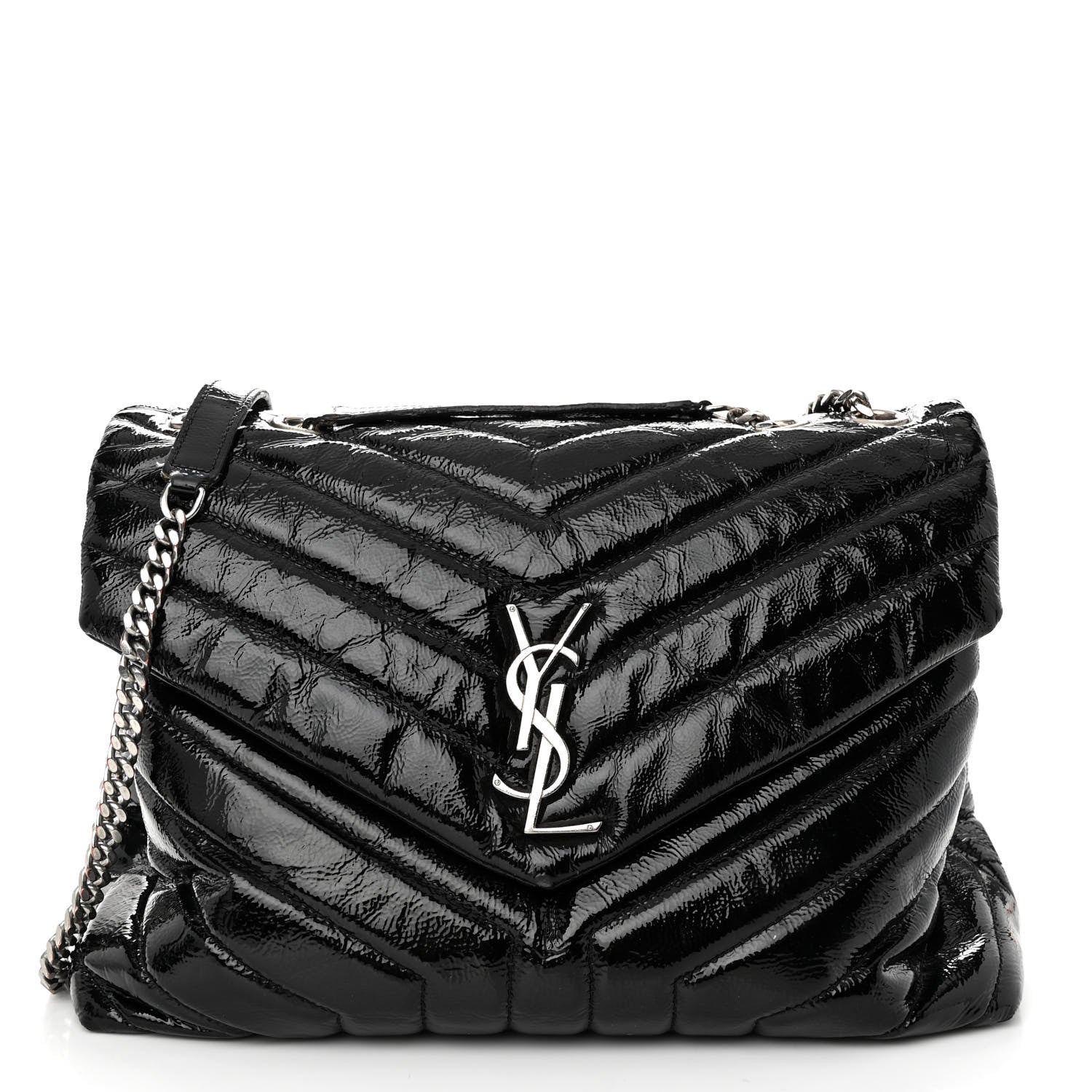 Saint Laurent Patent Y Quilted Monogram Medium Loulou Chain Satchel Black 1 of 11