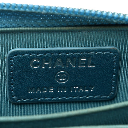 Chanel Metallic Caviar Quilted Boy Zip Around Coin Purse Wallet Turquoise 6 of 9