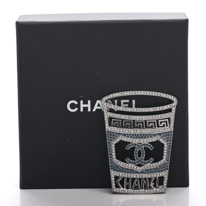 Chanel Crystal CC Greek Cup Brooch Silver Blue 6 of 6