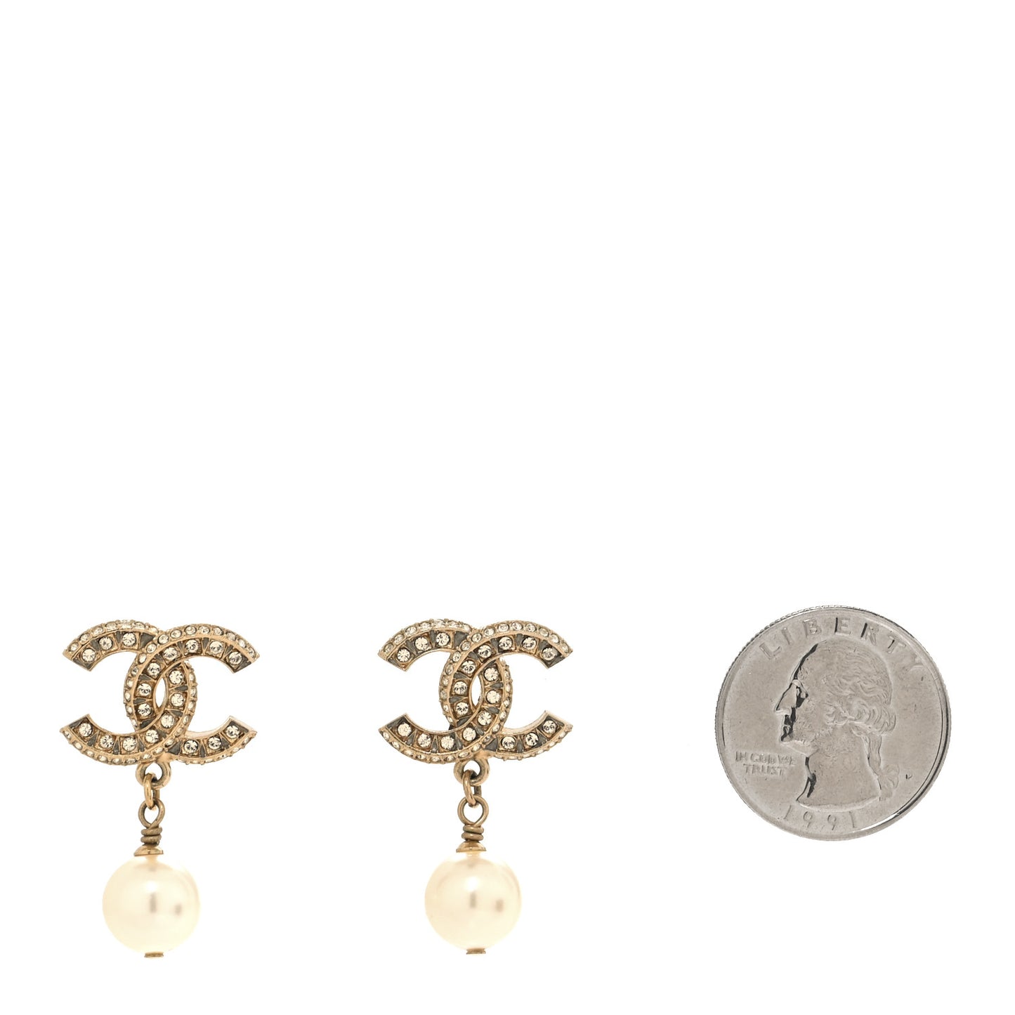Crystal Pearl CC Drop Earrings Light Gold