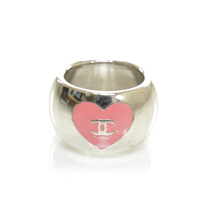 Chanel CC Heart Scarf Ring Silver and Pink 2 of 3