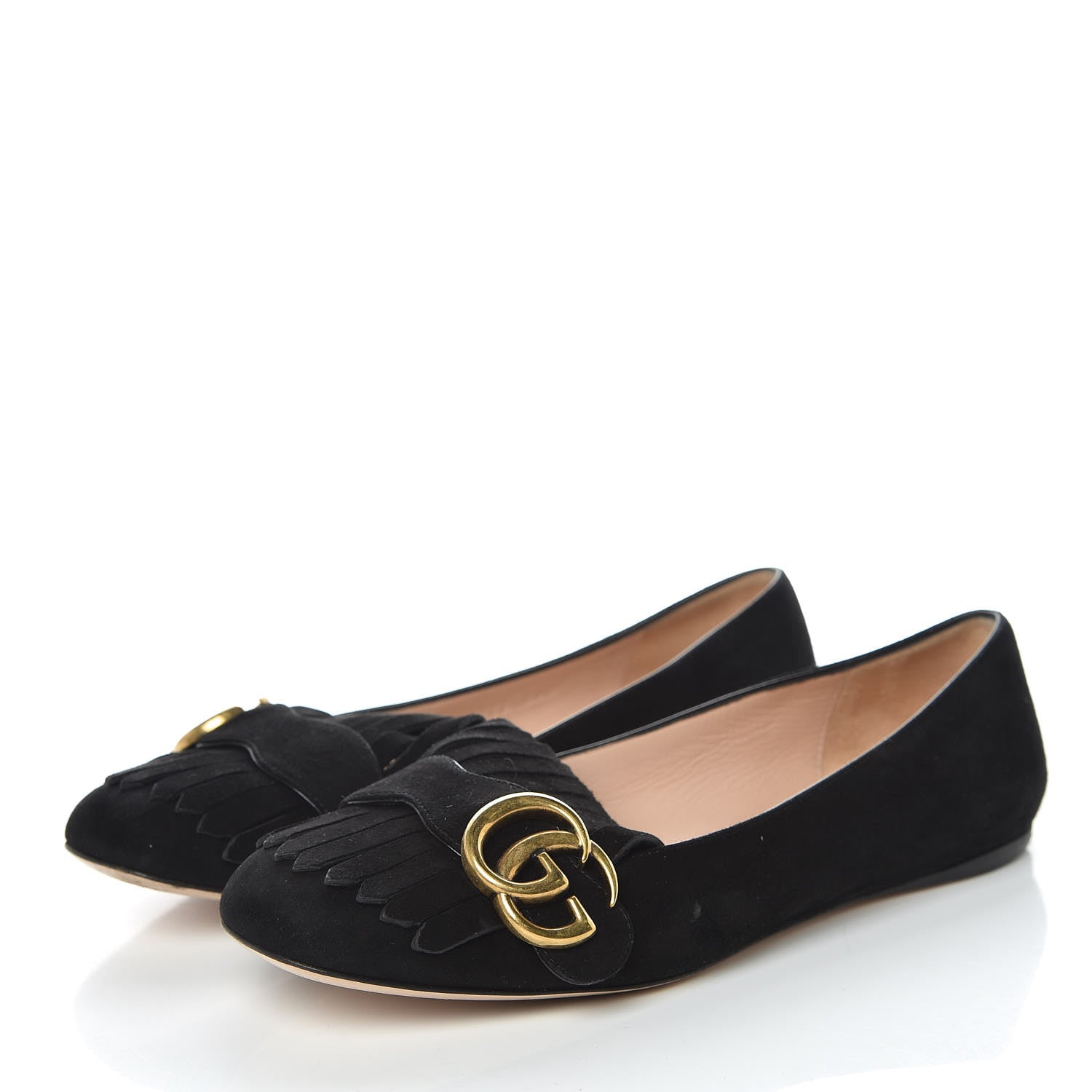 Gucci Kid Scamosciato GG Marmont Fringe Flats 36.5 Black 3 of 12