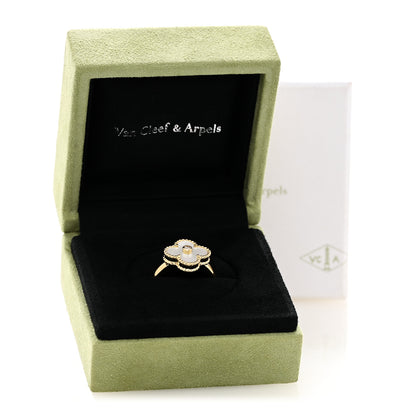 Van Cleef & Arpels 18K Yellow Gold Diamond Mother of Pearl Vintage Alhambra Ring 54 6.75 5 of 5