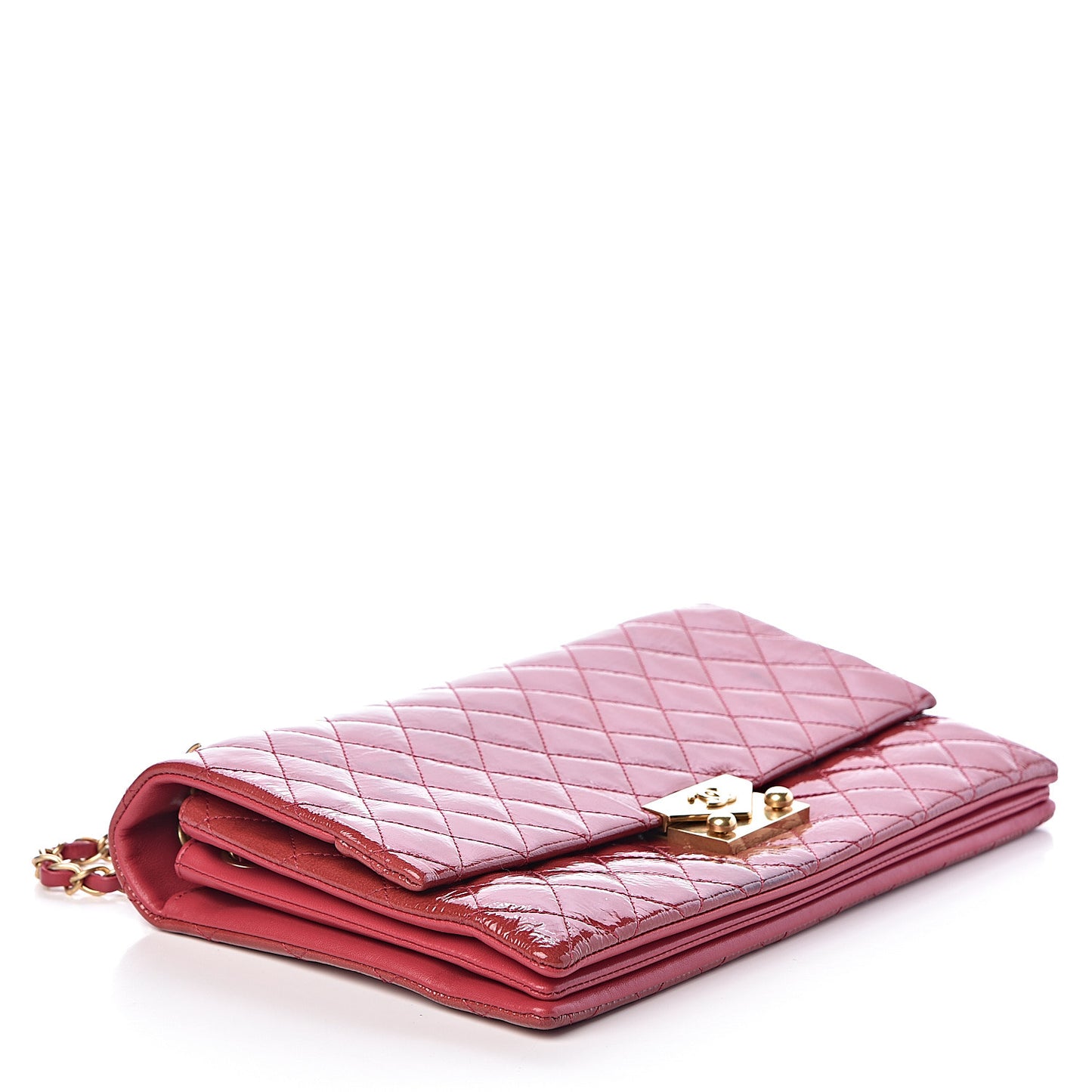 Patent Quilted 3 Pocket Accordion Flap Dark Pink