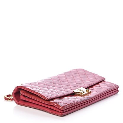 Chanel Patent Quilted 3 Pocket Accordion Flap Dark Pink 4 of 12