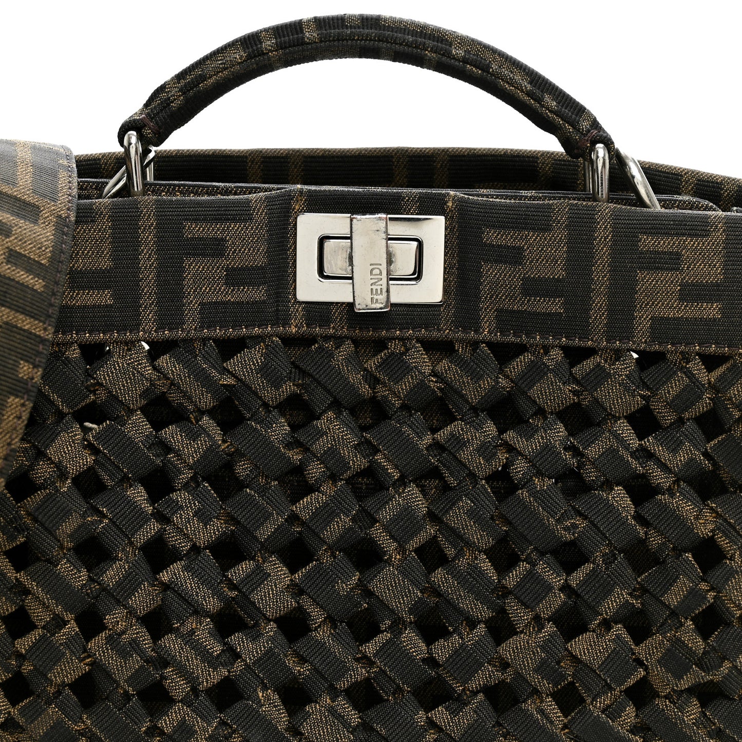 Fabric Jacquard FF 1974 Woven Knotted Mini Peekaboo I SEE U Satchel Tobacco Moro