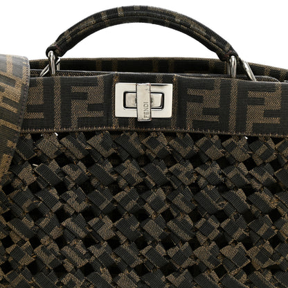 Fendi Fabric Jacquard FF 1974 Woven Knotted Mini Peekaboo I SEE U Satchel Tobacco Moro 8 of 11
