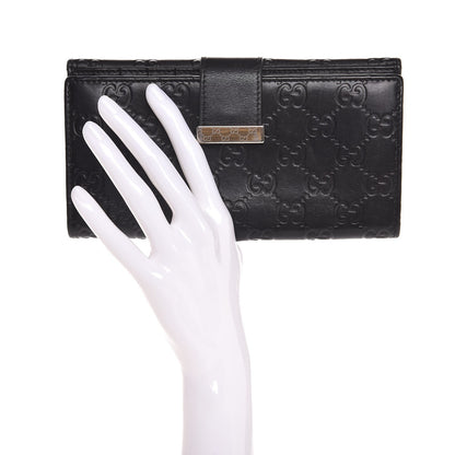Gucci Guccissima Margaux Calfskin Icon Bar Continental Flap Wallet Black 2 of 7