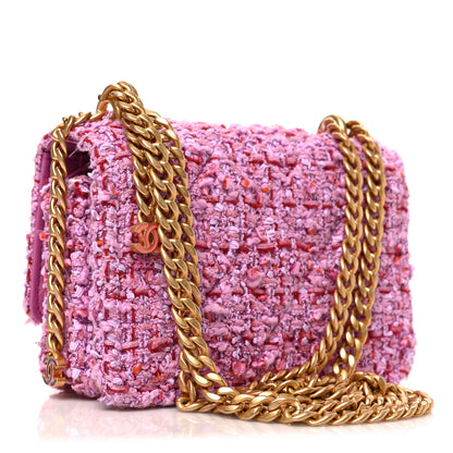 Chanel Tweed Enamel Quilted Pending CC Mini Wallet On Chain WOC Pink Purple 3 of 8