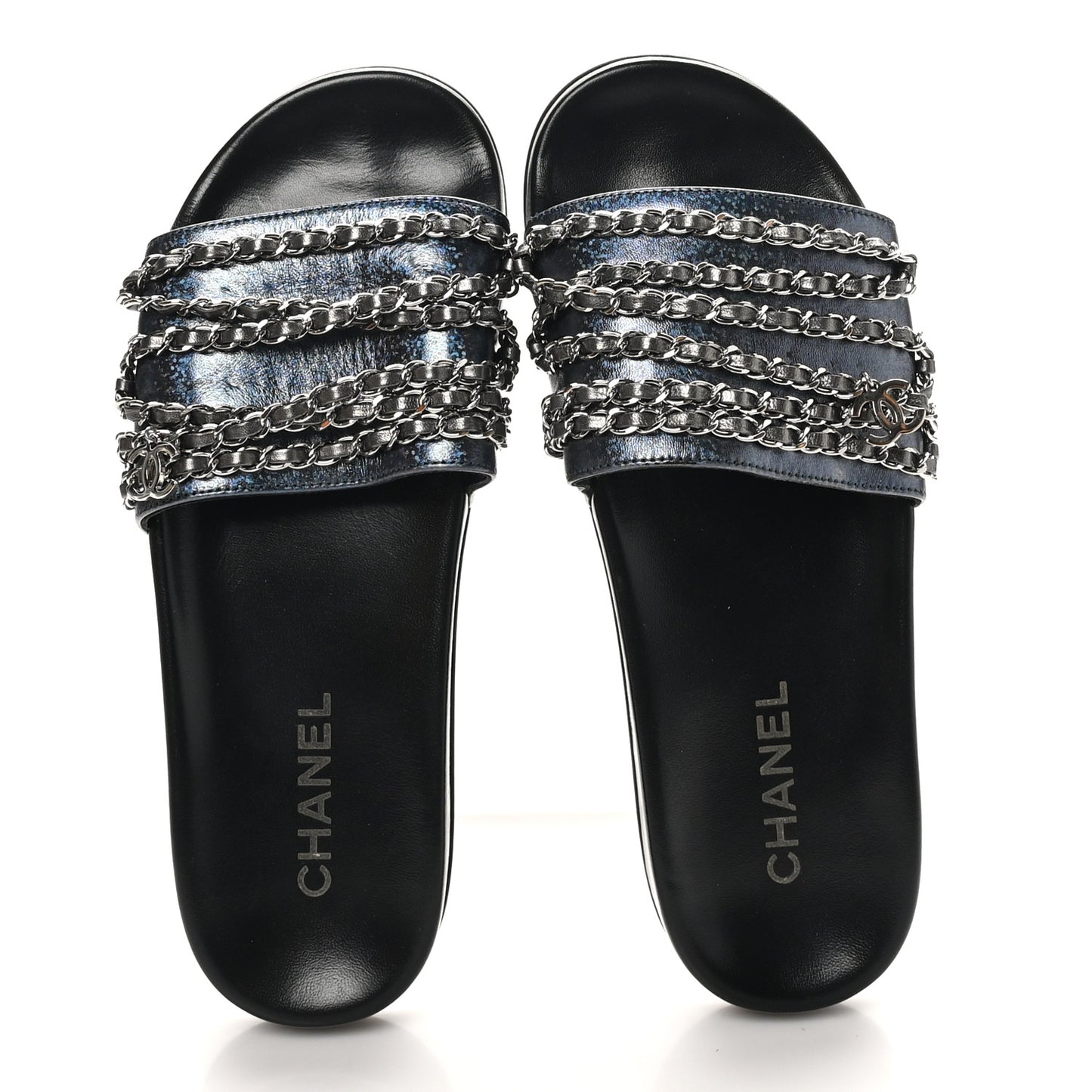 Fantasy Lambskin Chain Flat Sandals 40 Dark Blue