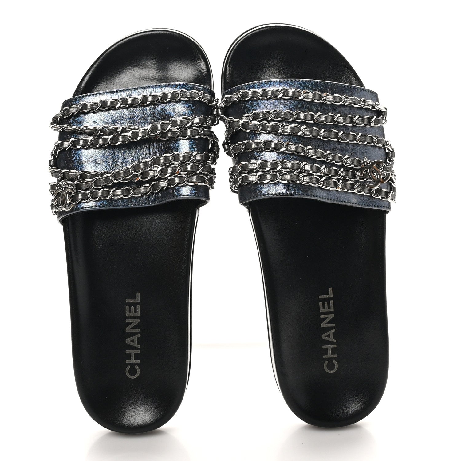 Chanel Fantasy Lambskin Chain Flat Sandals 40 Dark Blue 2 of 10