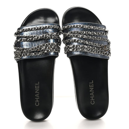 Chanel Fantasy Lambskin Chain Flat Sandals 40 Dark Blue 2 of 10